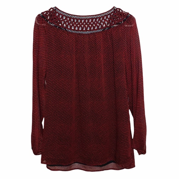 Coldwater Creek Red Black Sheer Long Sleeve Blouse - Picture 5 of 5